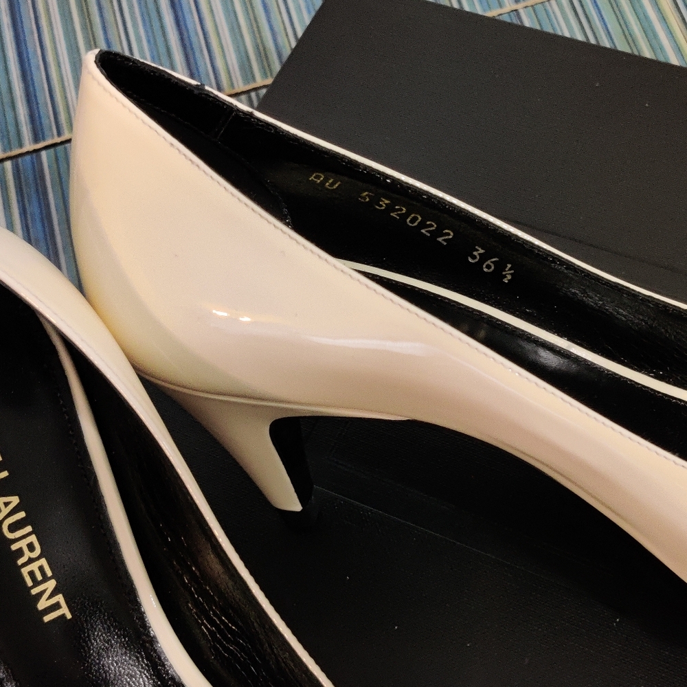 Saint Laurent, brand new, size 6 1/2 Charlotte 55 cream patent leather pump - Picture 6 of 8